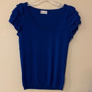 RED Valentino Cobalt Blue Ruffle Sleeve Top